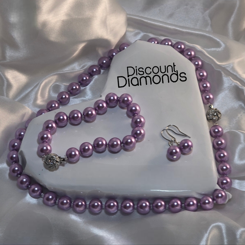 Violet (Pink Purple) South Sea Shell Pearls-4 Piece Earrings, Necklace, Bracelet